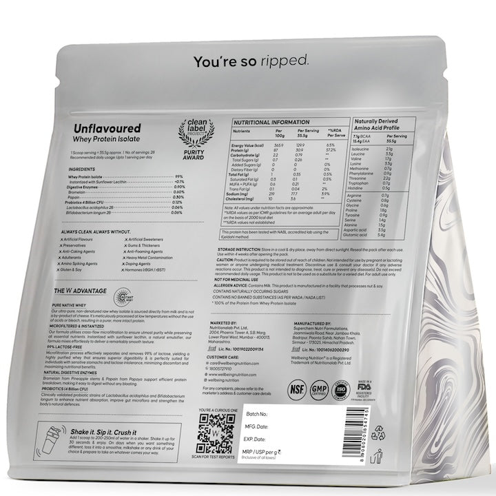 Whey Protein Isolate Unflavoured 2 kg Pack Back Side