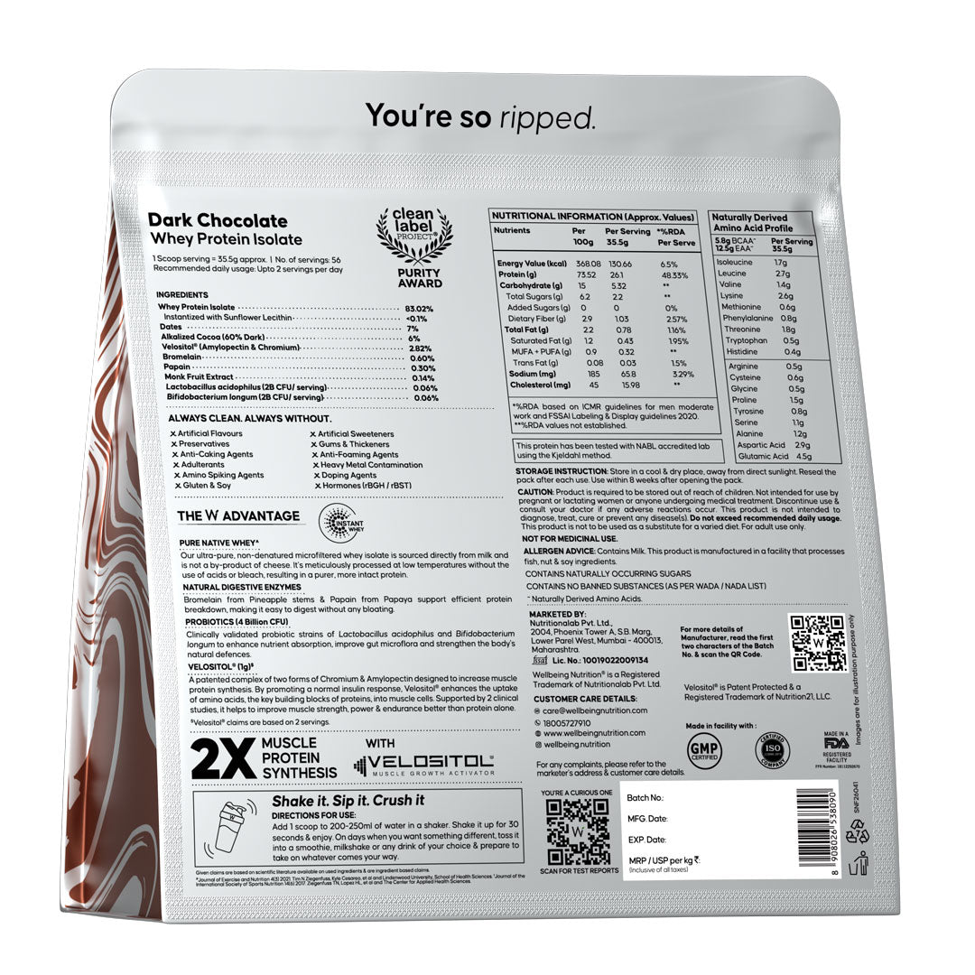 Whey Protein Isolate 26g | 2kg | 4B CFU Probiotics | Dark Chocolate