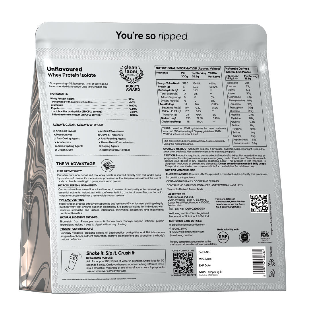 Whey Protein Isolate 31g | 2kg | 4B CFU Probiotics | Unflavoured