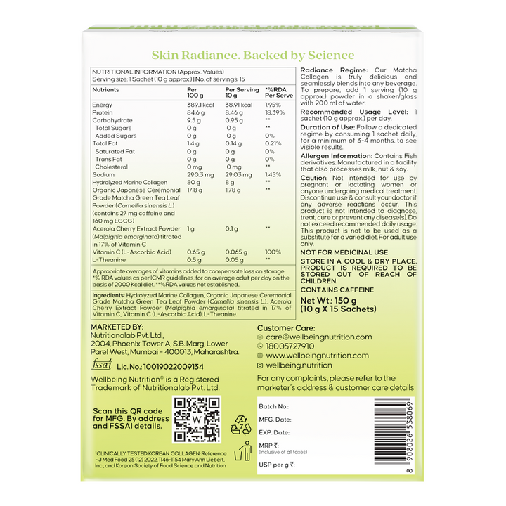 back side showing ingredients of matcha collagen