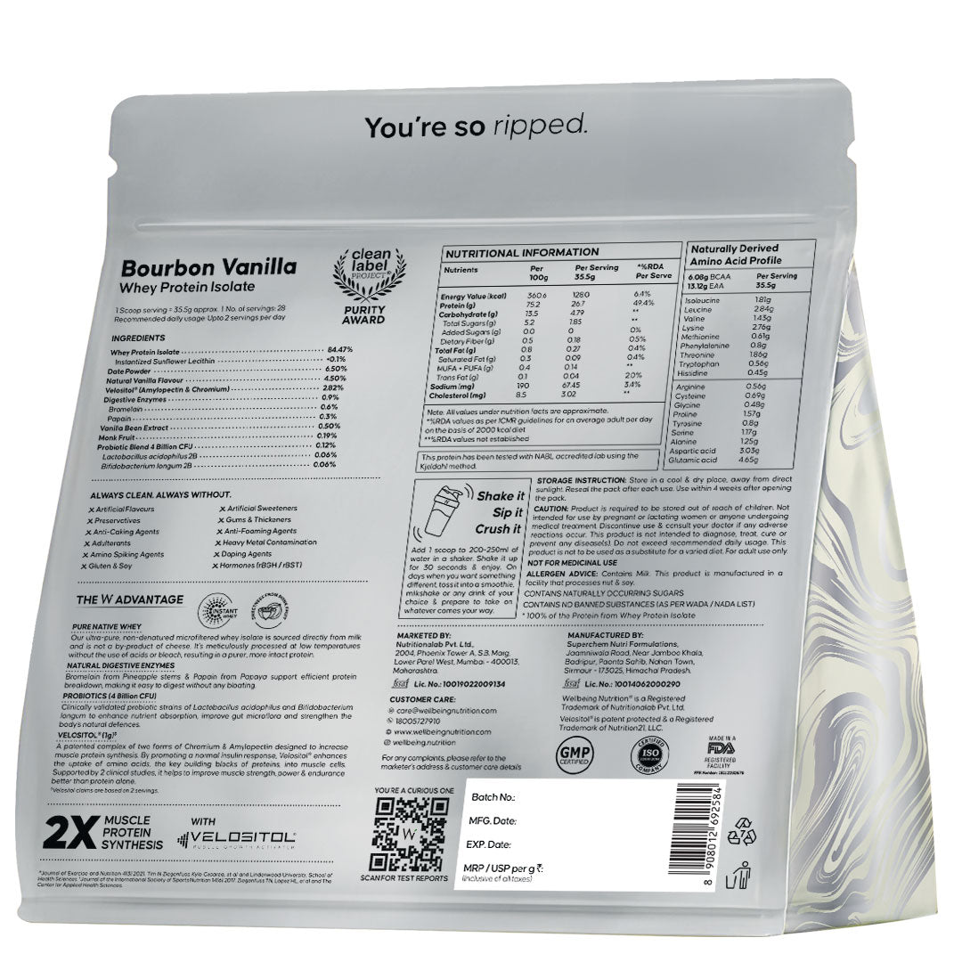Whey Protein Isolate 26g | 1kg | 4B CFU Probiotics | Bourbon Vanilla
