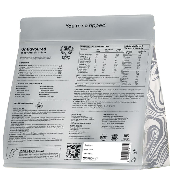 Whey Protein Isolate 31g | 1kg | 4B CFU Probiotics | Unflavoured