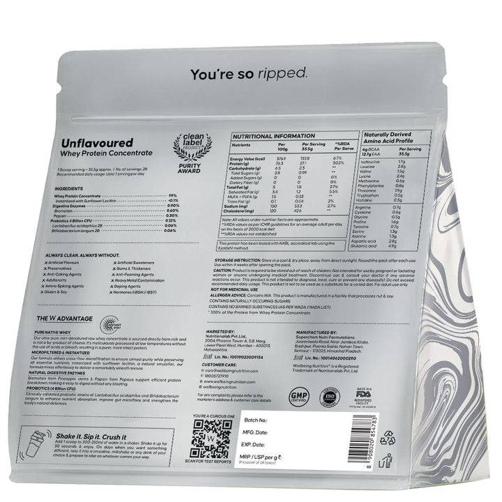 Whey Protein Concentrate 27g | 1kg | 4B CFU Probiotics | Unflavoured
