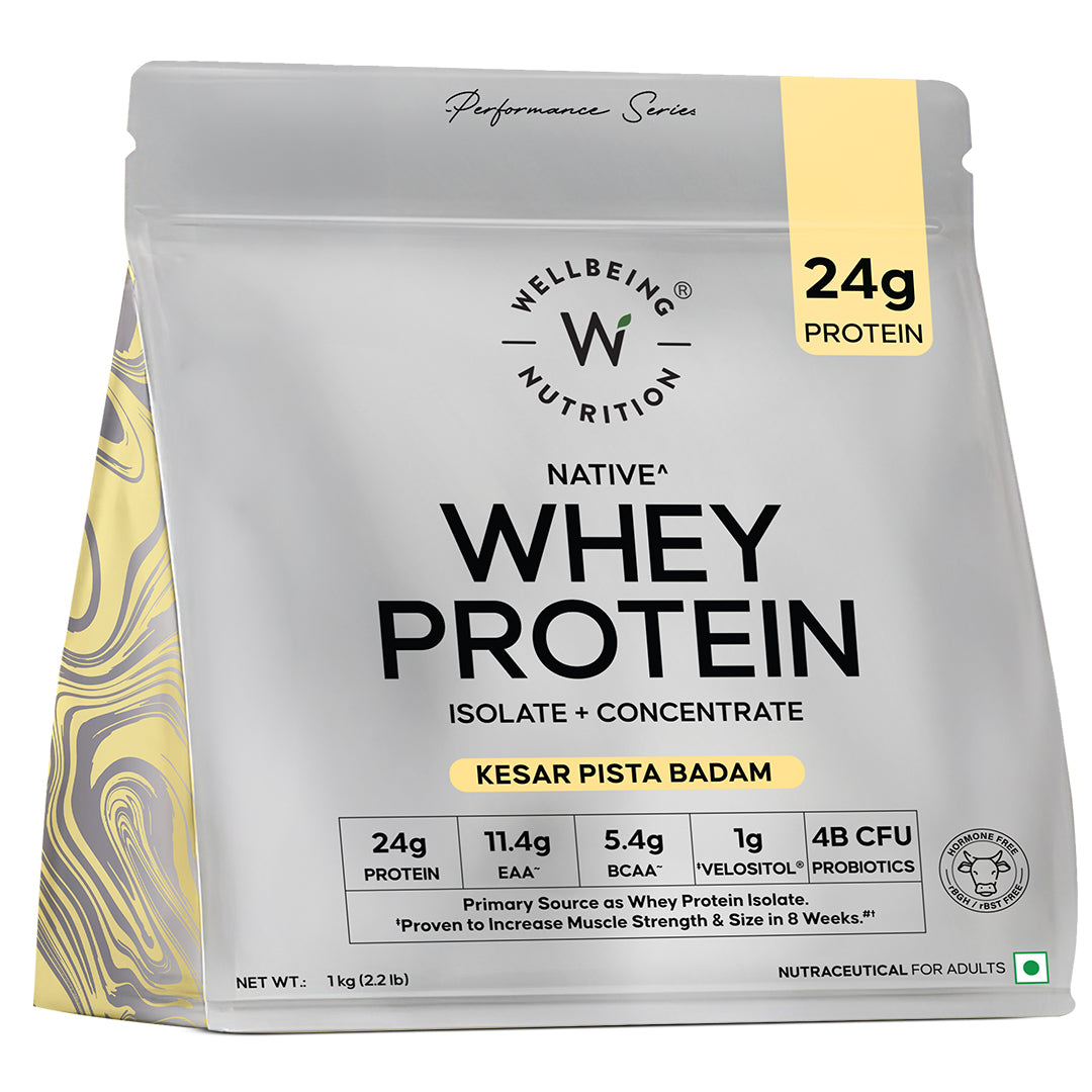 Whey Protein Isolate + Concentrate 24g | 1kg | 4B CFU Probiotics | Kesar Pista Badam