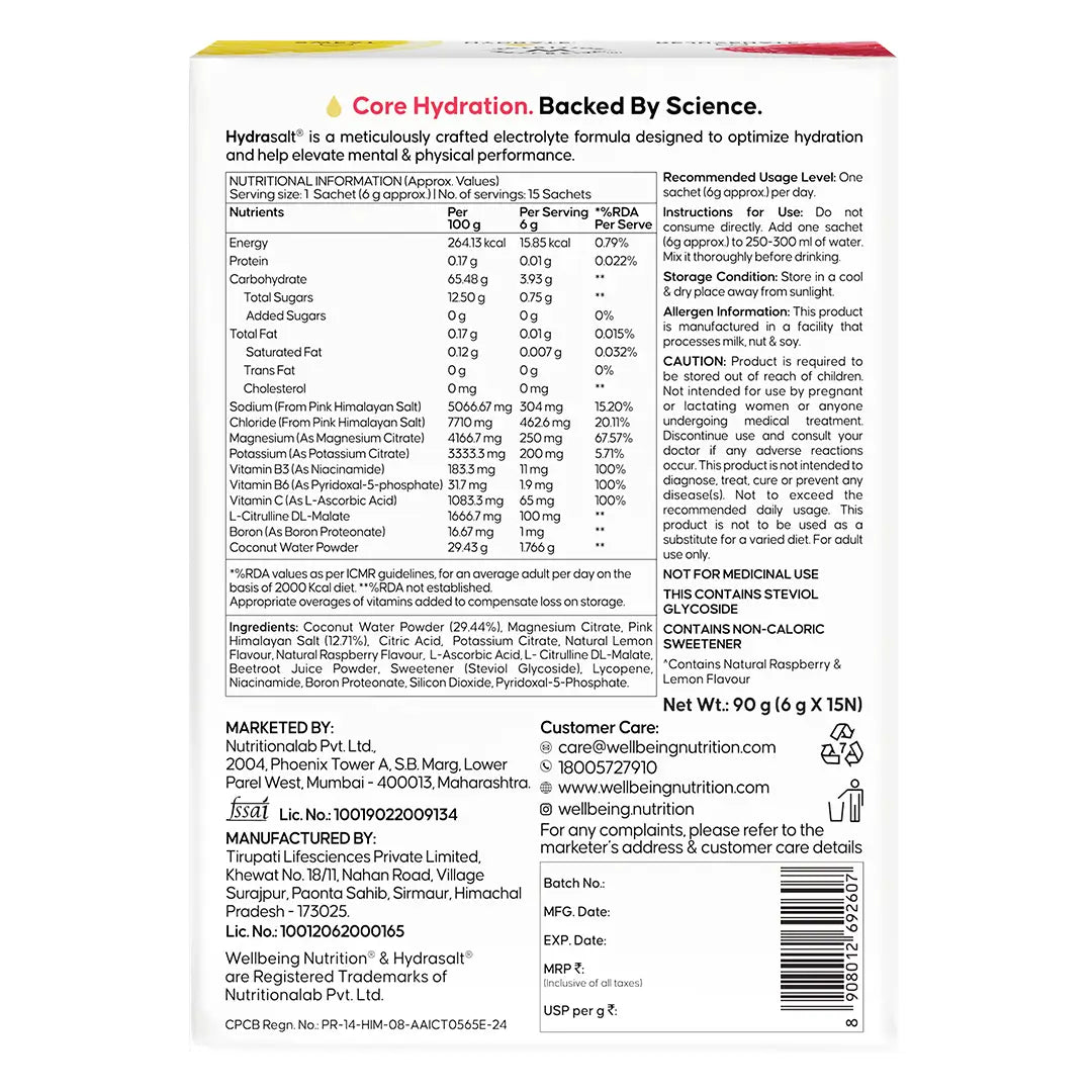hydrasalt raspberry back of pack