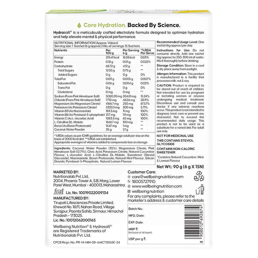 hydrasalt cucumber back of pack