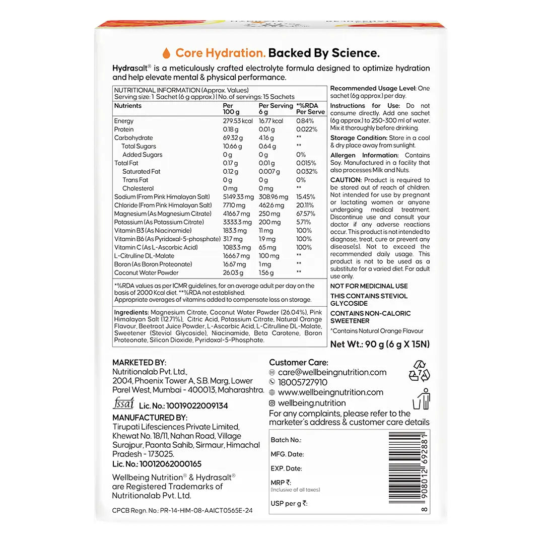 hydrasalt orange back of pack