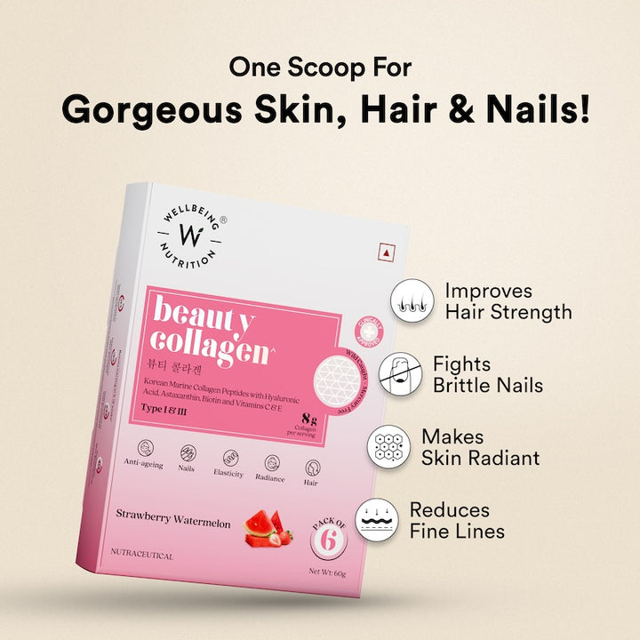 Beauty Collagen Strawberry Watermelon Flavor Sachets(Box of 6)